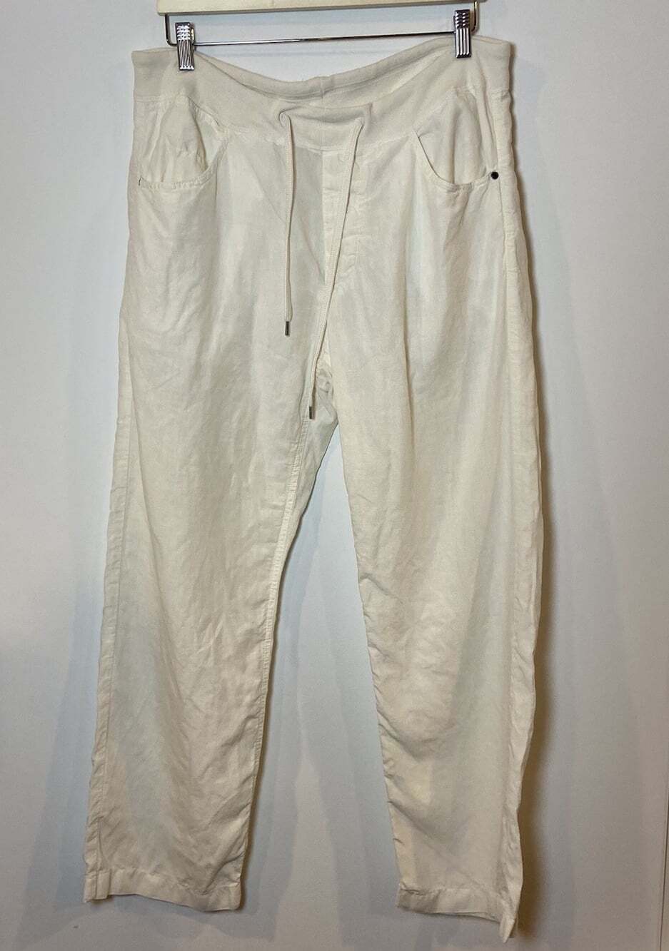 Men's 120% Lino Linen Pants Italy Straight Leg Drawstring Cream Size 52 XL